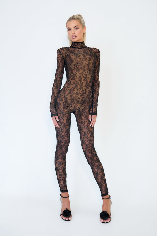 Lace backless catsuit